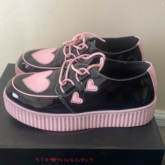STRANGE CVLT 💕🖤 Pink Black Patent Hearts Creepers !! - Picture 4 of 9